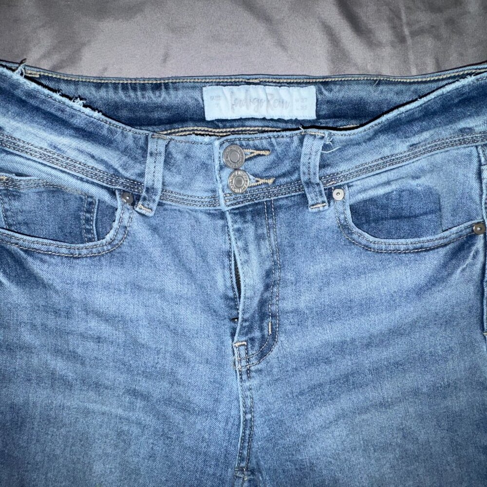 Indigo Rein High Rise Flare Jeans Light Wash Raw Hem Denim - Picture 3 of 4